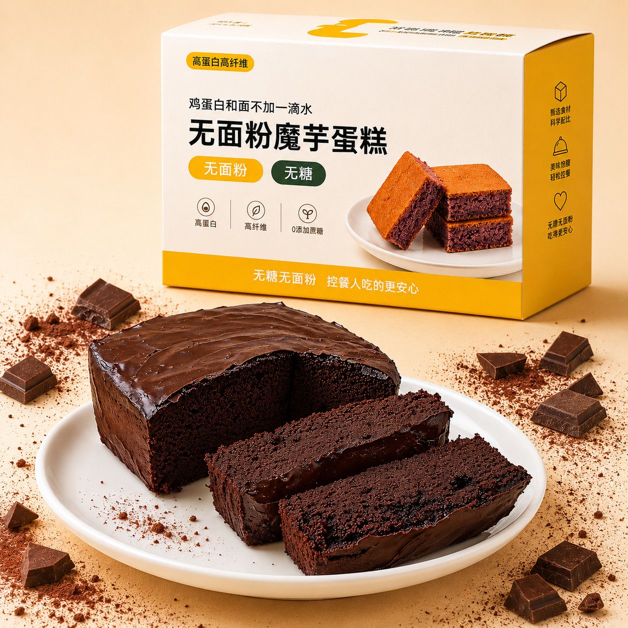 无糖魔芋蛋糕无面粉高蛋白早餐面包健身代餐新鲜零食休闲小吃