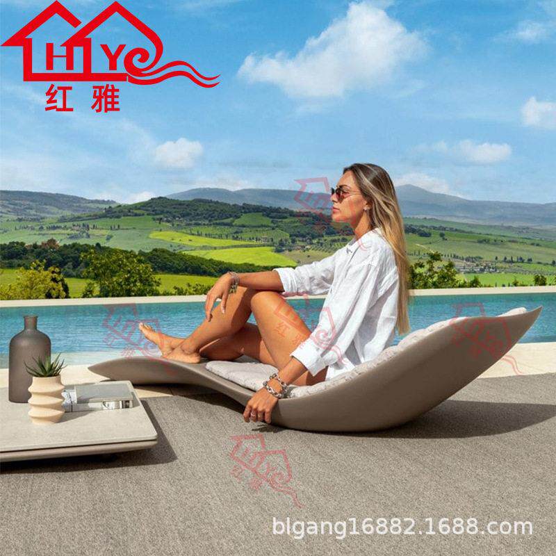 玻璃钢波浪躺椅户外泳池休闲躺床酒店民宿网红异形躺椅露台座椅