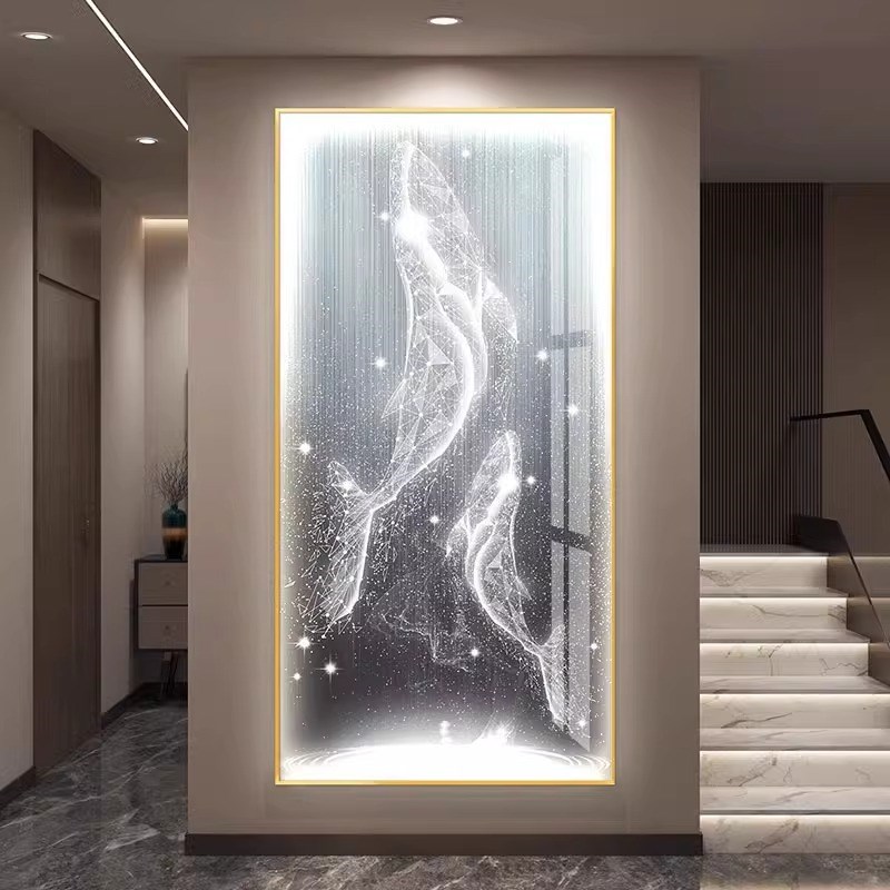 包安装鲸鱼LED氛围灯高端装饰画玄关H入户正对门画走廊过道壁灯画
