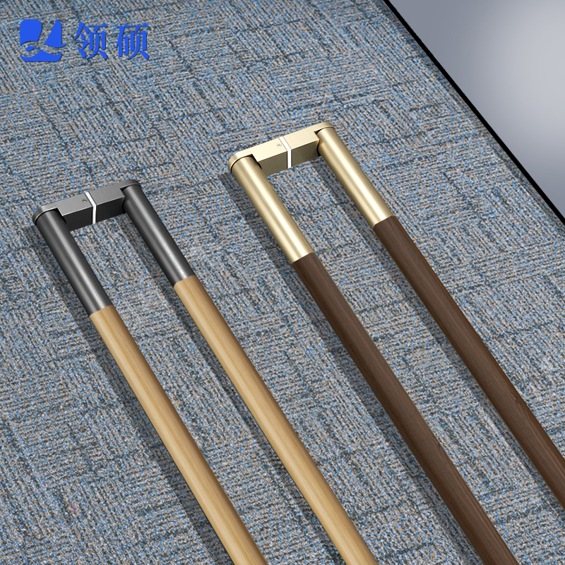 领硕高档实木大门把手胡桃木有框推拉玻璃门把手酒店不锈钢拉手