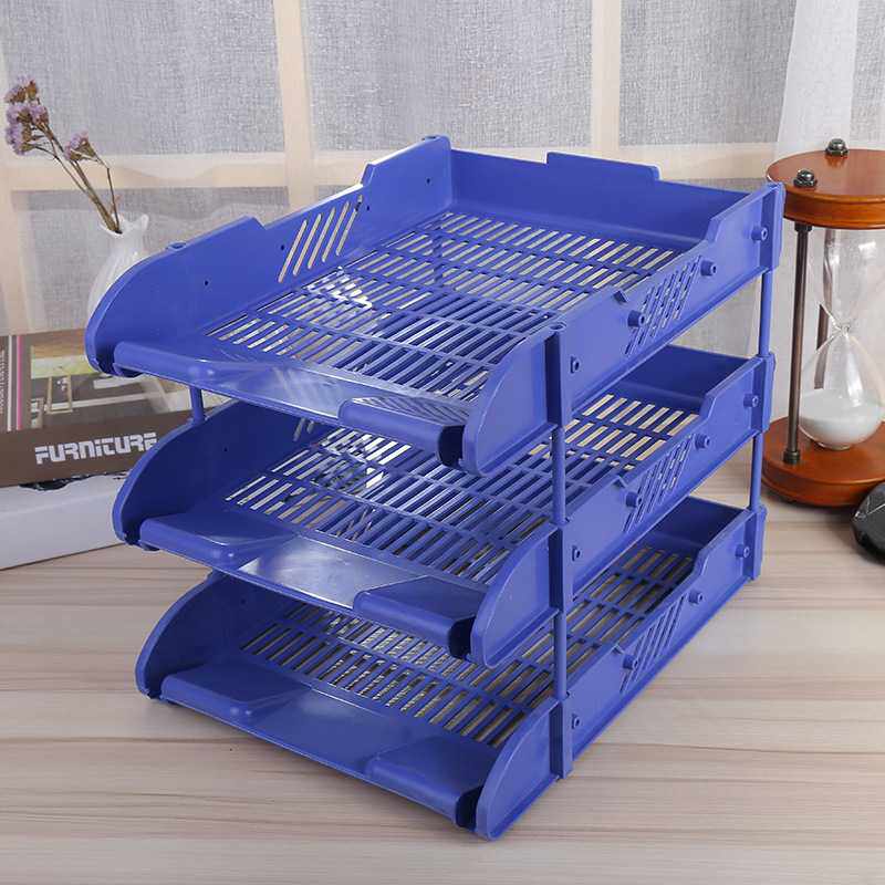 A4塑料横向文件架收纳筐文件栏资料架办公桌三层文件盘