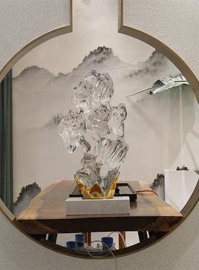 原创玄关新中式招财摆件客厅酒店大堂公司前台办公室透明树脂雕塑