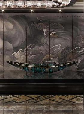 创意镂空小船古铜色透明亚克力家居饰品摆件商业售楼处大型雕塑