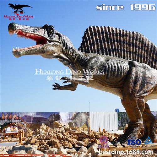 大型仿真硅胶恐龙模型制作工厂远红外线感应棘龙户外景区装饰摆件