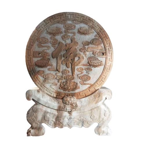 石雕影壁墙青石镂空窗花摆件庭院玄关福字壁画晚霞红花开富贵影背