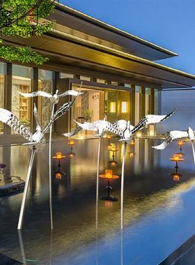 户外不锈钢大雁雕塑仿真鸟仙鹤白鹭售楼部处公园庭院水池造景摆件