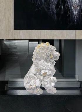 新中式装饰品摆件客厅玄关摆设样板房醒狮透明雕塑工艺品酒店软装