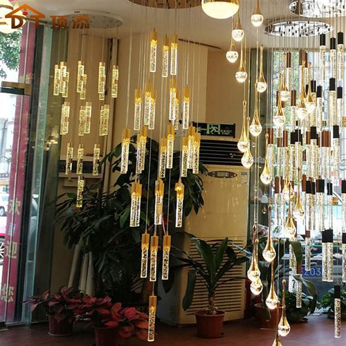 复式楼水晶大吊灯轻奢吊灯别墅客厅中空灯具简约现代楼梯间长吊灯