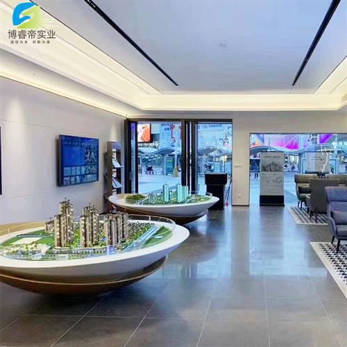 新中式售楼部接待洽谈区仿石沙盘模型区规划展示区吧台售楼部