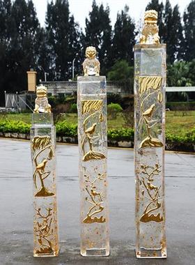 新中式大门镇宅招财狮子透明树脂雕塑摆件栓马柱酒店麒麟獬豸定制