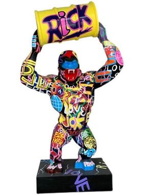 现货玻璃钢彩绘金刚大猩猩雕塑大型卡通切面动物摆件网红雕塑定制