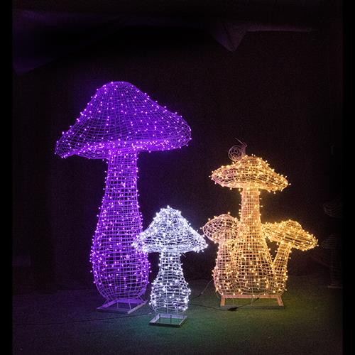 户外不锈钢铁艺镂空蘑菇雕塑仿真植物发光摆件公园林小区草坪装饰