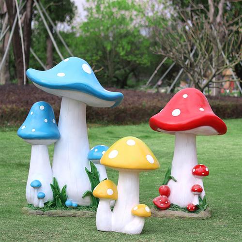 玻璃钢蘑菇房雕塑幼儿园林景观装饰商场户外草坪落地仿真亭子摆件