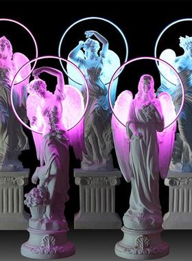 酒吧发光四季天使装饰摆件大型玻璃钢雕塑招财网红打卡景观石膏像