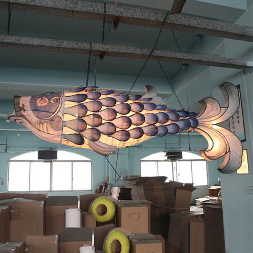 厂家直供酒店工程灯大型非标竹编灯饰渔灯售楼部工程灯鱼形吊灯