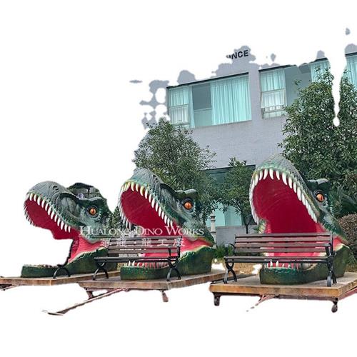 游乐园公园美陈摆件玻璃钢霸王龙咬座椅新品恐龙模型恐龙工厂生产