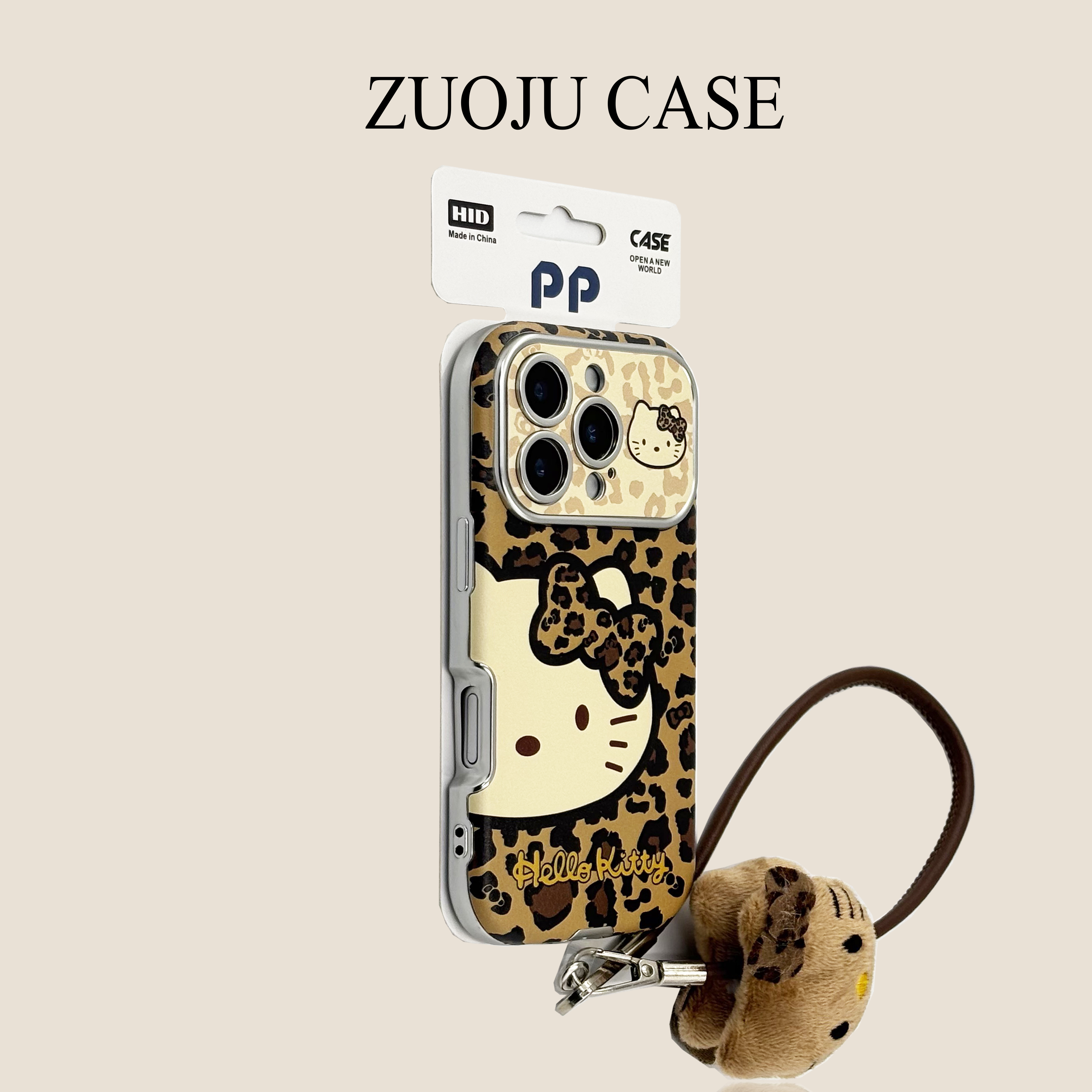 视窗棕底豹纹半脸KT猫挂件挂绳苹果17手机壳新款iphone17promax全包苹果16ProMax小众苹果15pro防摔女款14pm