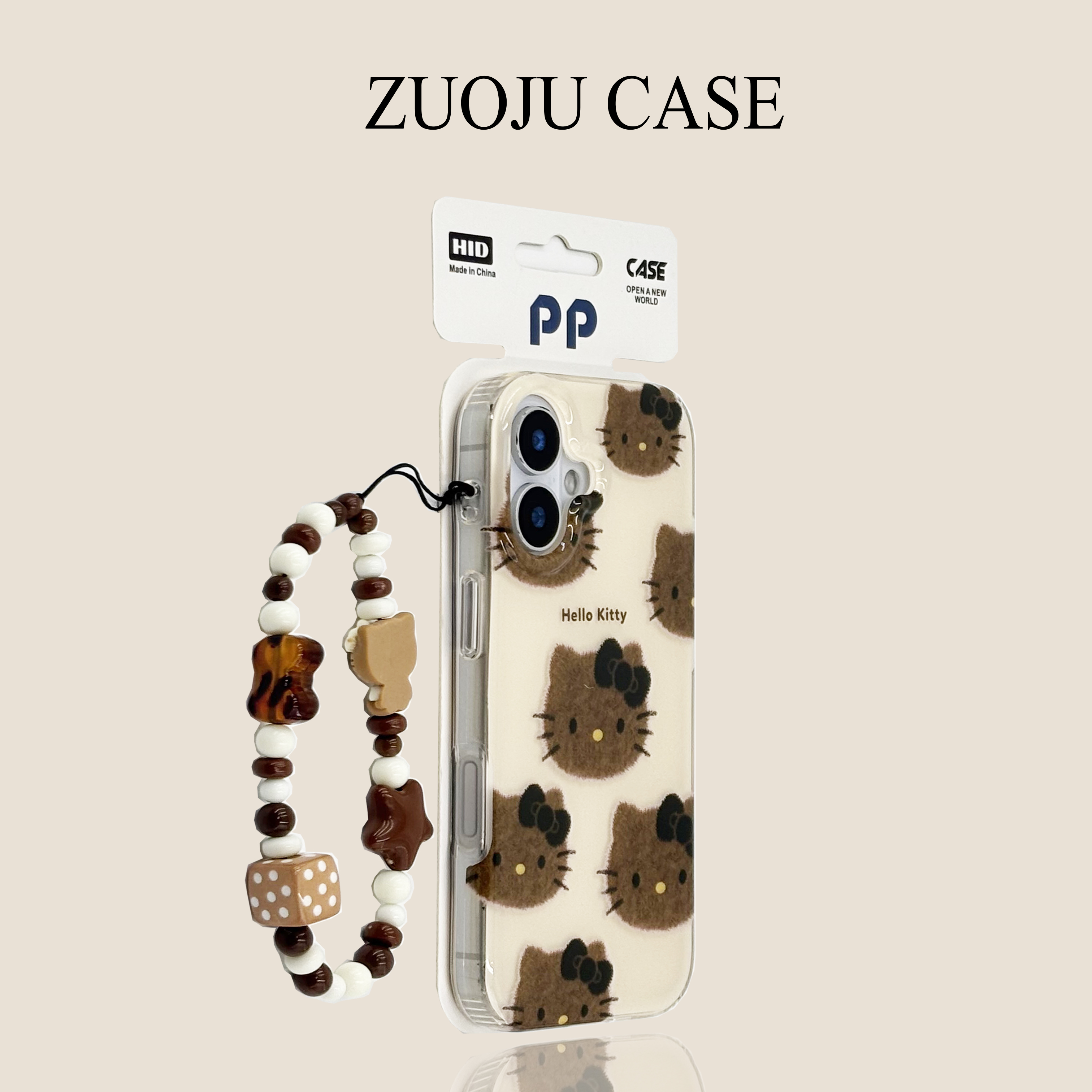 米白底满屏棕皮KT猫头链条苹果17手机壳新款iphone17promax全包苹果16ProMax小众苹果15pro防摔女款14p保护套