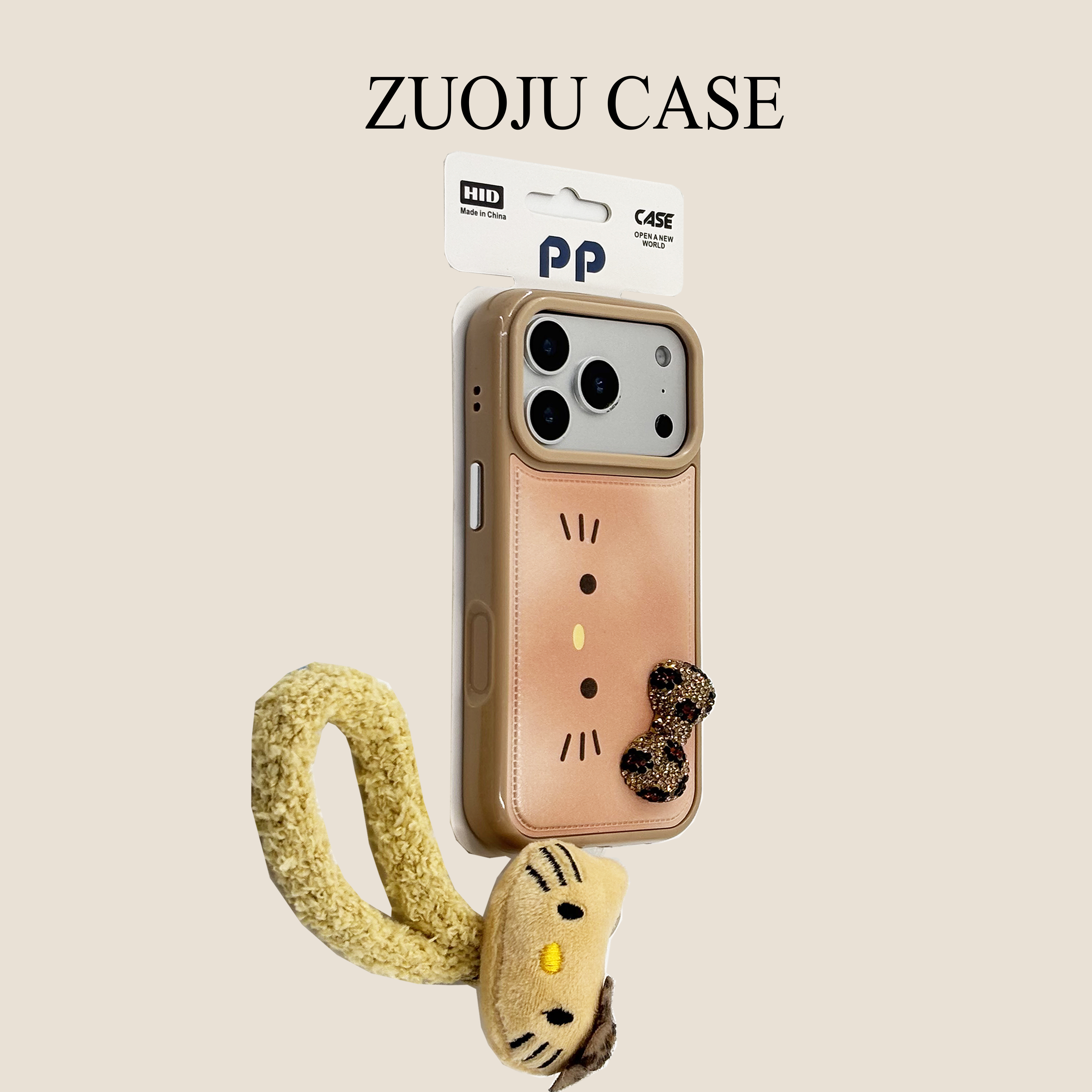 棕皮纹横屏晕染KT表情蝴蝶结苹果17手机壳新款iphone17promax全包套苹果16ProMax小众苹果15pro防摔女款14pm