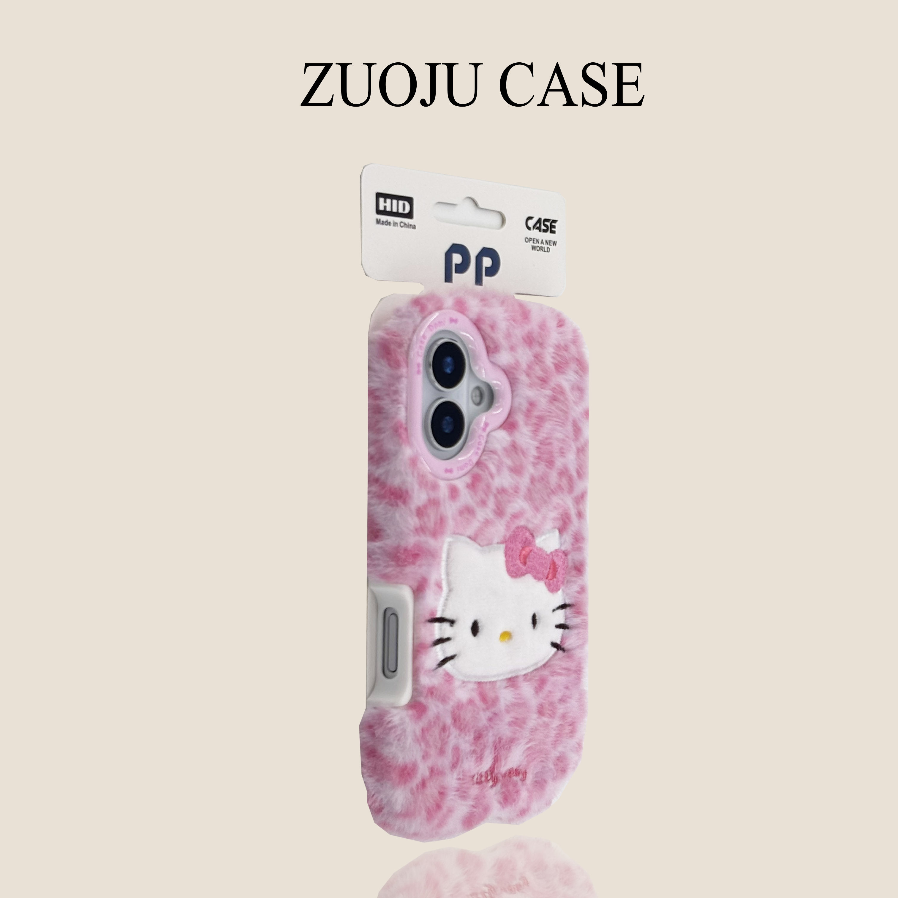 粉底毛绒豹纹大脸Kitty猫适用苹果17手机壳新款iphone1
