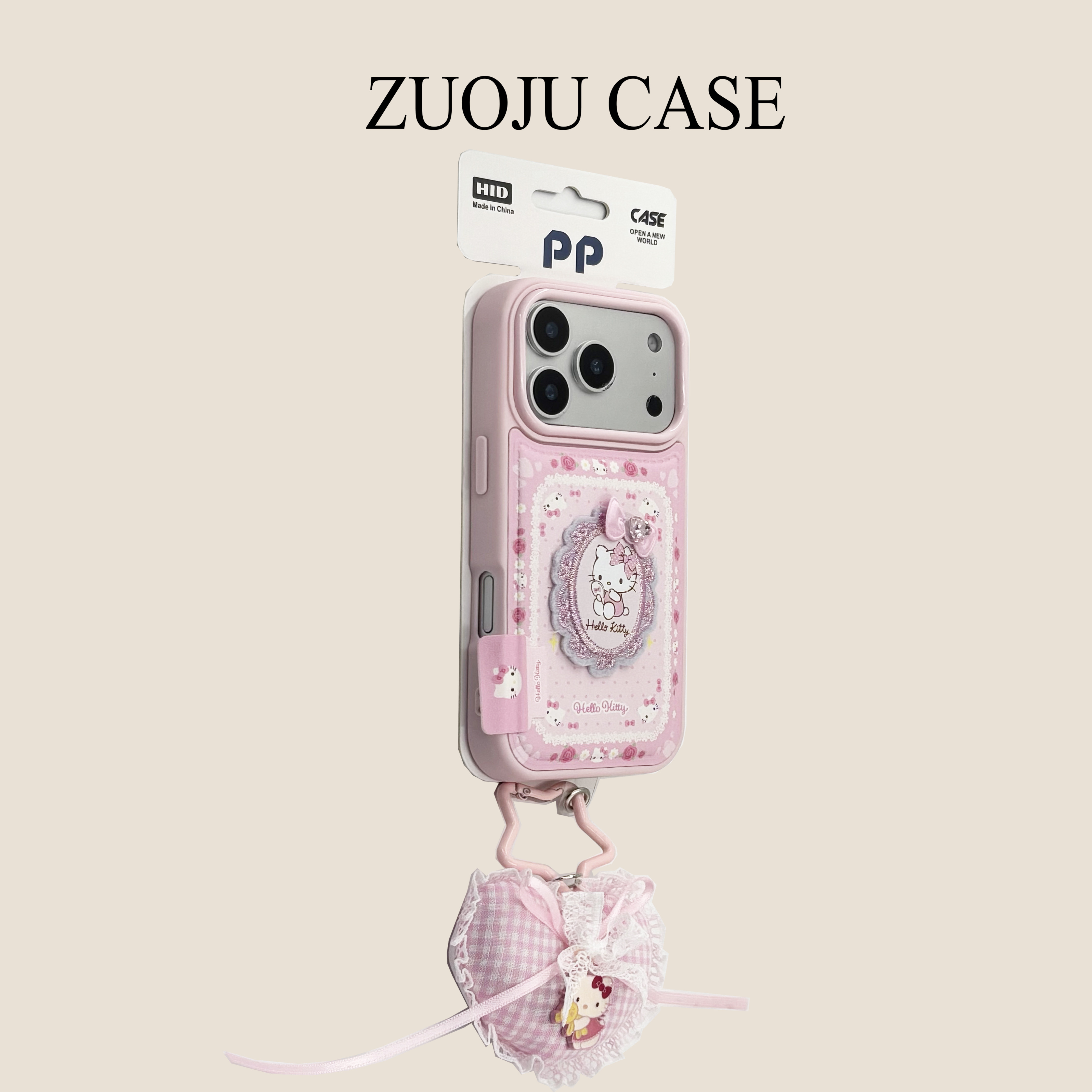 刺绣化妆镜KT猫蝴蝶结爱心挂件苹果17手机壳新款iphone17