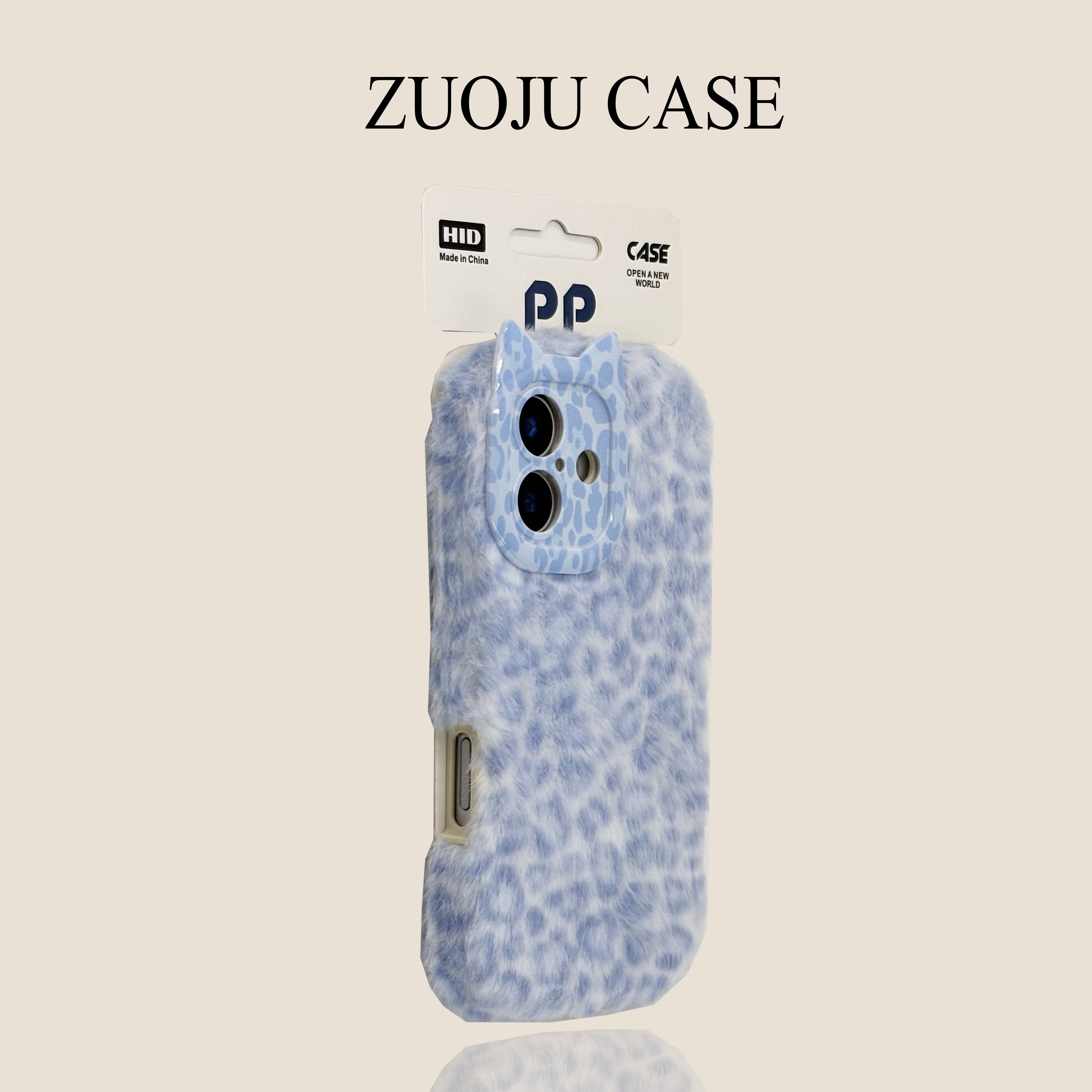 猫耳镜头豹纹蓝色毛绒苹果17手机壳新款iphone17promax秋冬款苹果16ProMax高级苹果15pro防摔女款14pm保护套