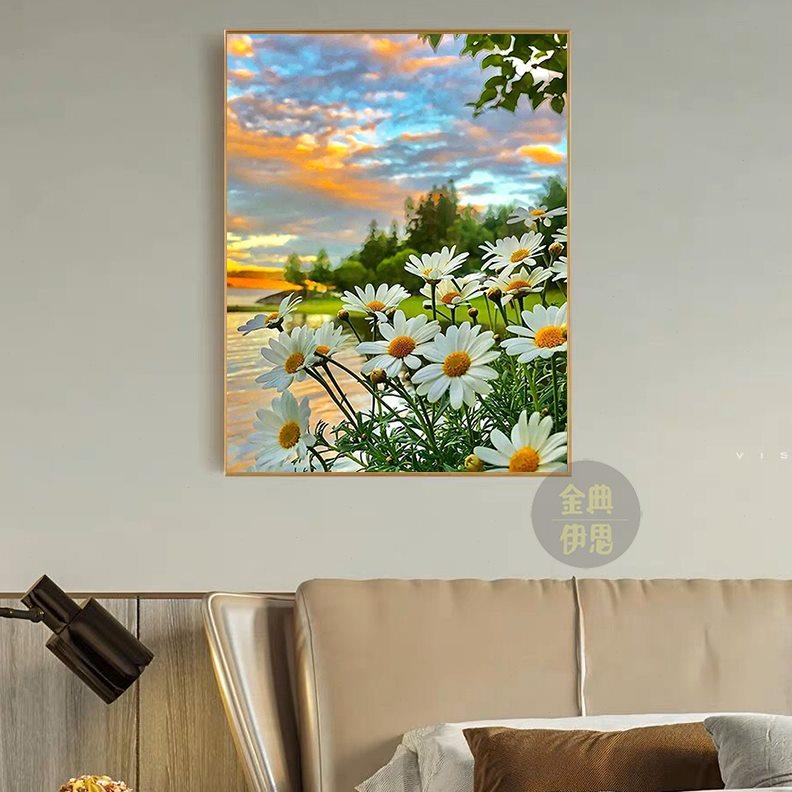 清新花卉风景钻石画2023新款小幅雏菊5d点贴钻十字绣客厅餐厅满钻