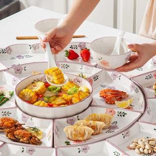 乔迁 紫萱花团圆拼盘餐具组合家用年夜饭陶瓷盘子家庭聚餐碗碟套装