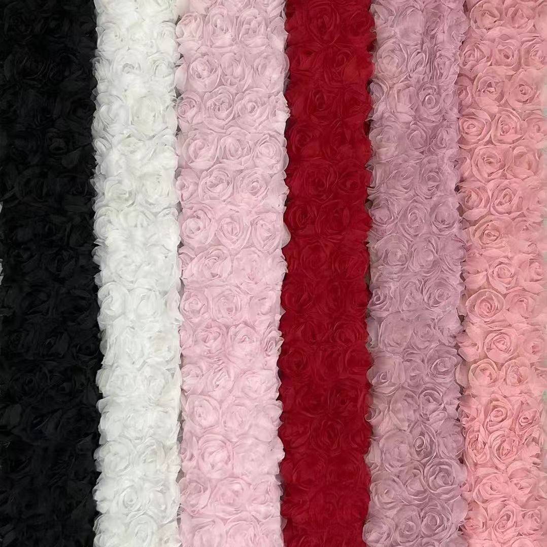 服新满幅立体大玫瑰盘带绣花面料 网纱婚纱礼服连衣裙舞款台布料