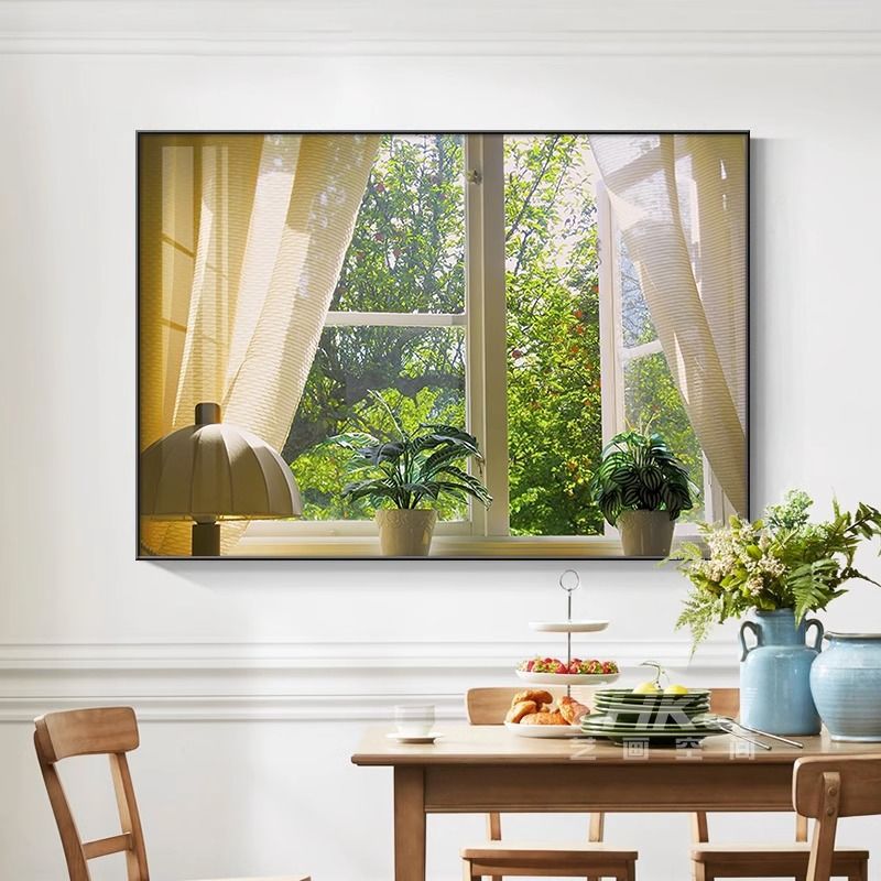 北欧餐厅装饰画窗户风景房间墙面挂画样板间卧室客厅民宿酒店壁画图片