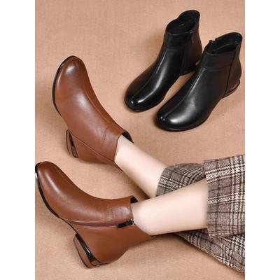 2025新款真皮小短靴女圆头