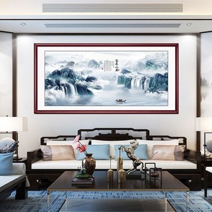 新中式望云楼客厅壁m画办公室东方美学茶室山景画实木框字画装饰