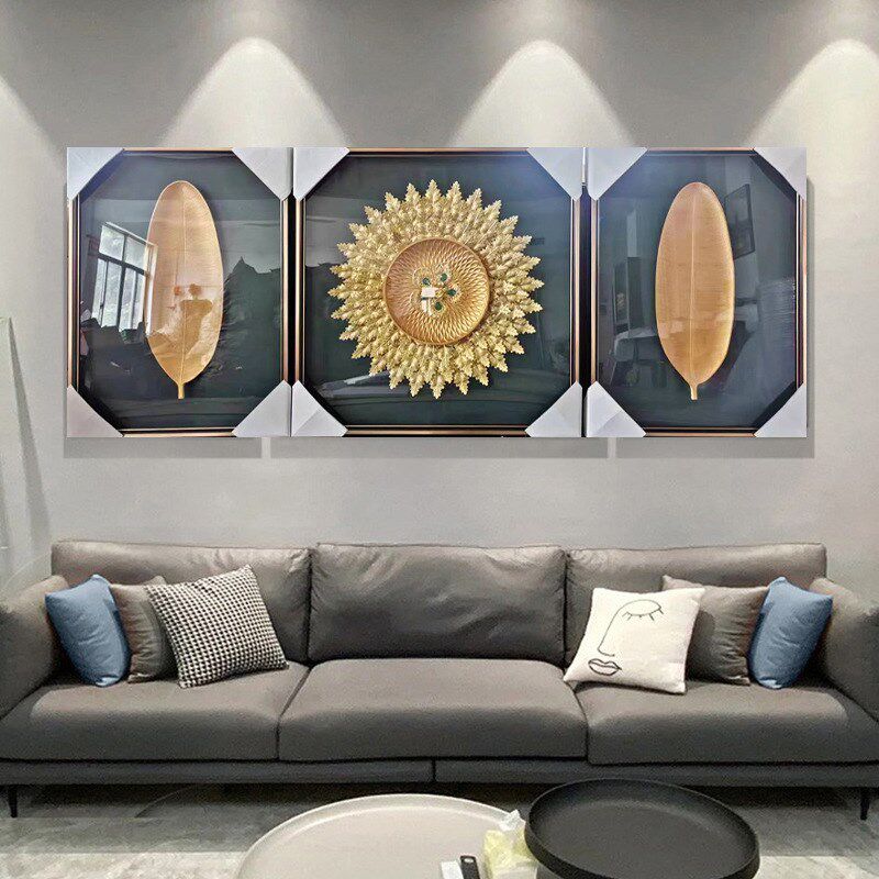 实物画客厅装饰画立n体手工壁画高级感3d高端三联画沙发背景墙挂