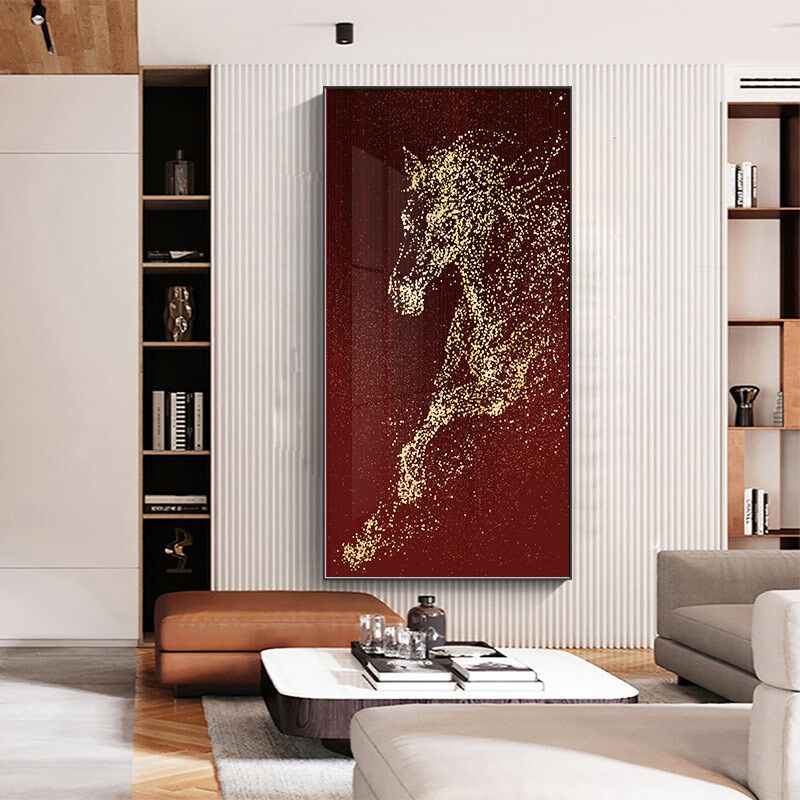 现代轻奢玄关装饰k画马抽象走廊过道尽头壁画高级感led灯客厅挂画