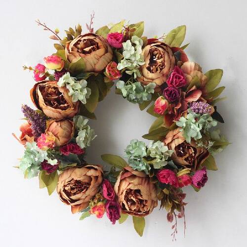 极速Silk Fake jPeony Flower Wreath for Home Wall Door Hangin