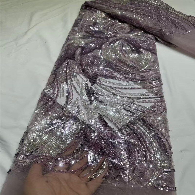 新款珠管绣华丽刺绣蕾丝网布泡x珠绣欧美婚纱礼服演出服面料lace