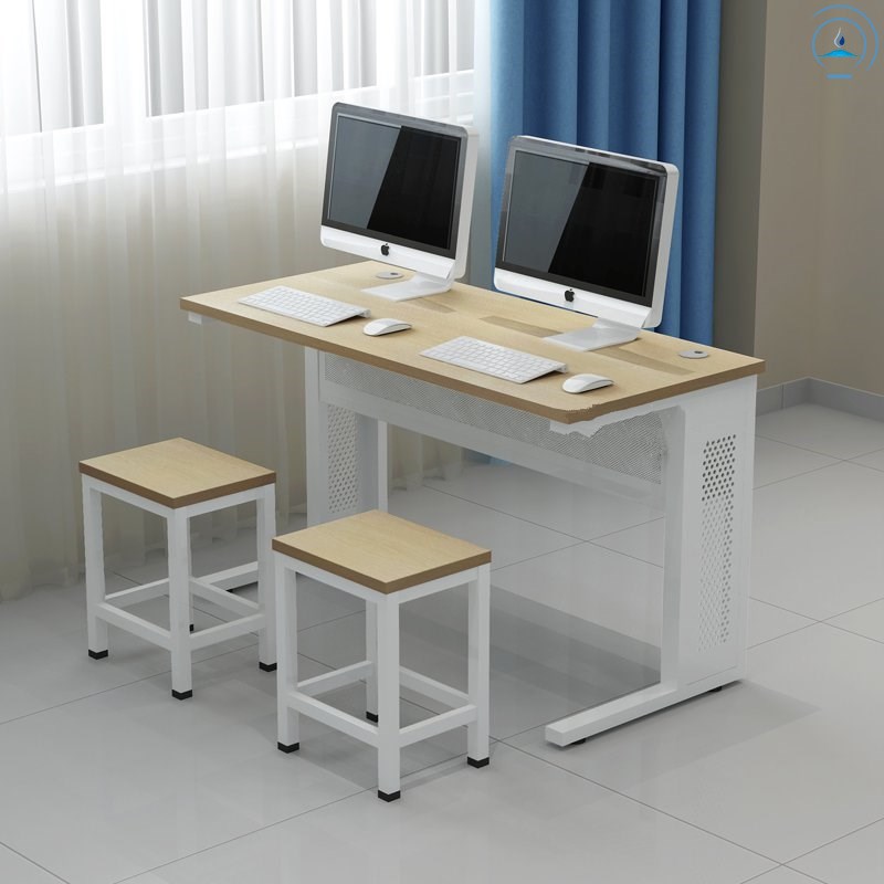 电脑桌椅学校考试桌实训室学生双人六边形钢木电脑X桌微机室机房