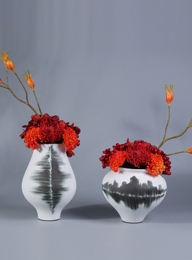 新中式现代家居仿真苔藓盆景v绿植花艺摆件样板房间售楼处玄关装