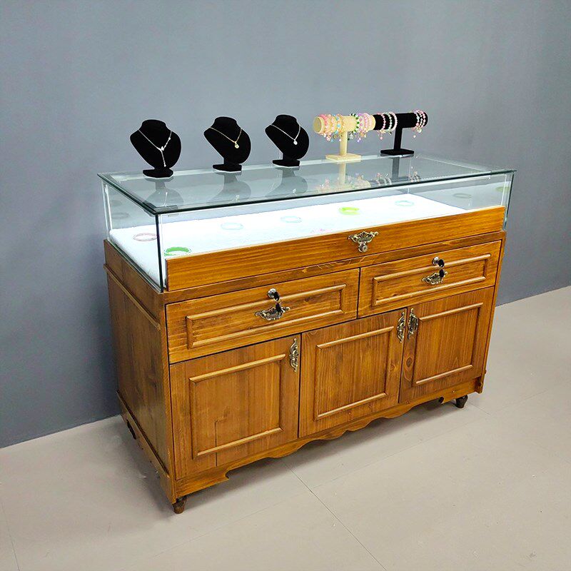 实木珠宝展示柜玉l器翡翠饰品首饰柜复古玻璃珠宝柜古玩展示柜定