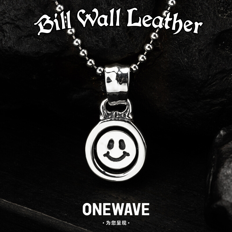 BillWallLeather反战牌纯银转动笑脸吊坠 BWL项链手工定制银饰