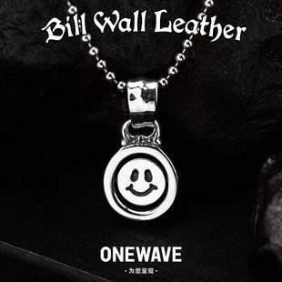 BillWallLeather反战牌纯银转动笑脸吊坠 BWL项链手工定制银饰