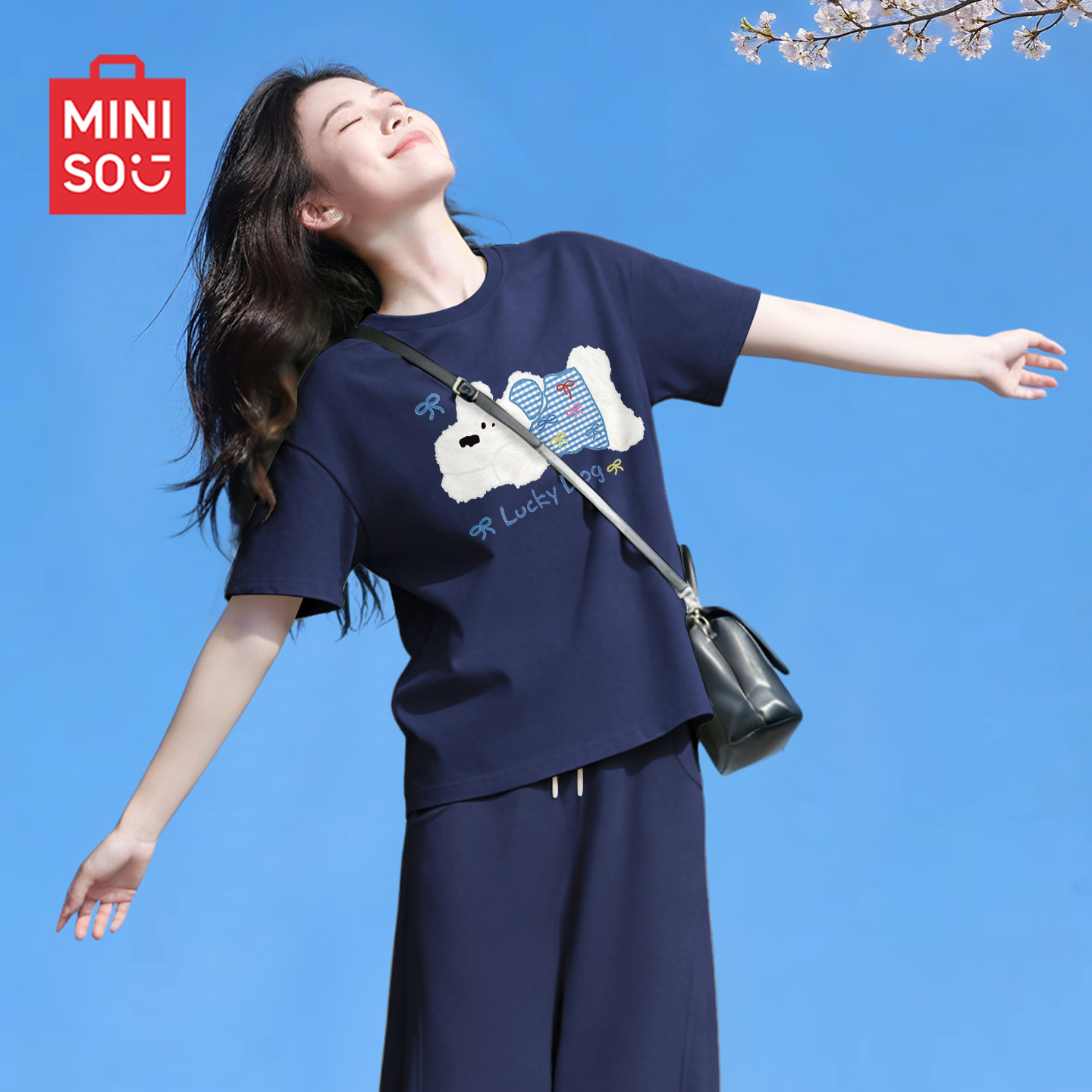 名创优品藏青色t恤女2026新款夏天穿搭宽松半袖女士纯棉短袖上衣D