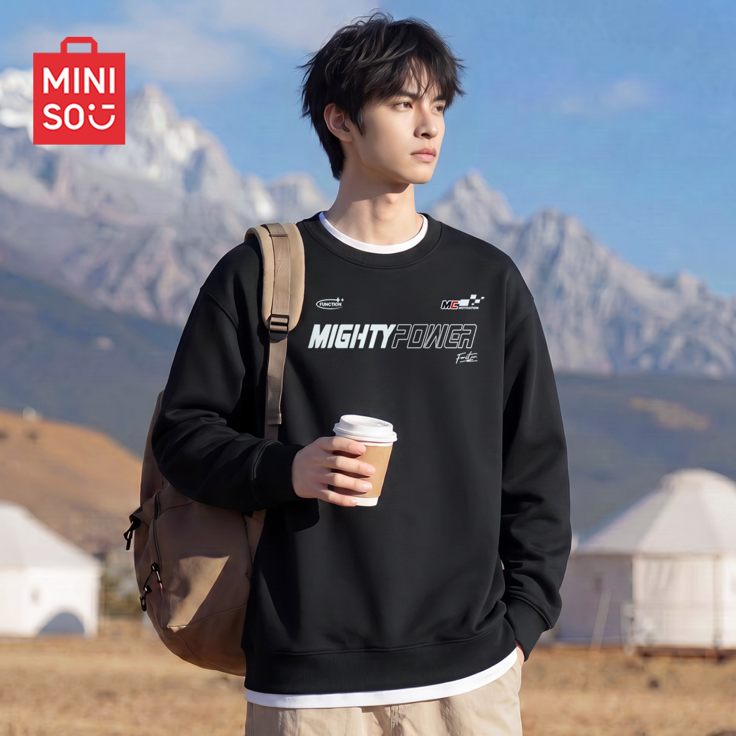 MINISO/名创优品重磅圆领卫衣男款秋季秋季宽松休闲大码运动外套Y