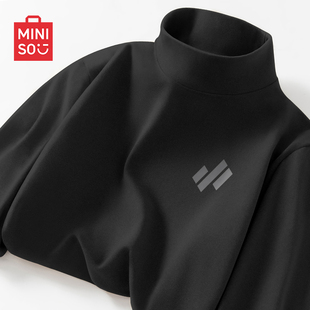 MINISO/名创优品黑色打底衫男秋冬内搭长袖t恤半高领加绒保暖衣A
