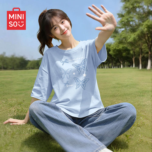 名创优品纯棉圆领上衣短袖t恤女