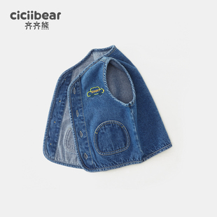 齐齐熊男童牛仔马甲儿童春秋外穿上衣新款背心宝宝坎肩牛仔马夹潮
