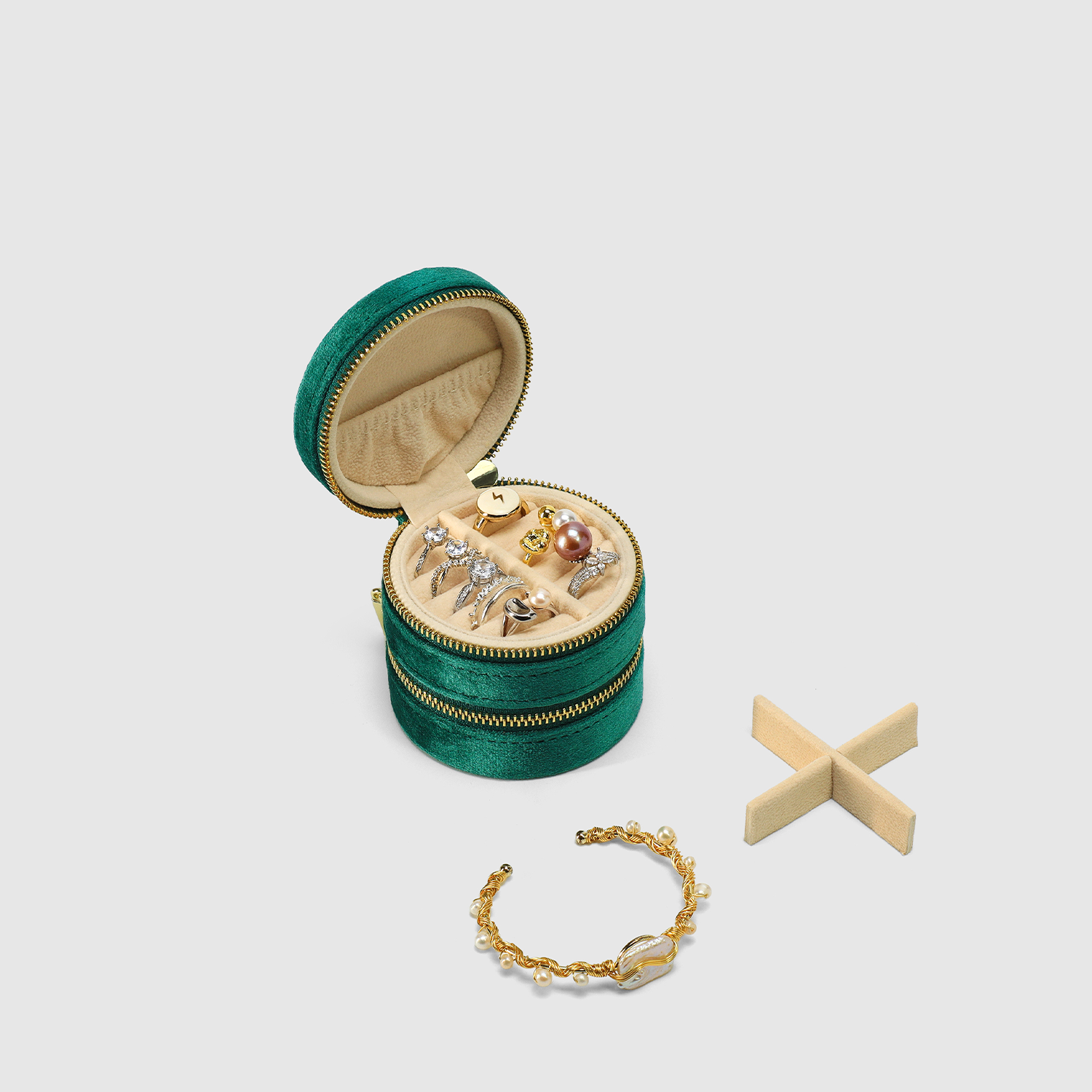 京梵双层圆形珠宝首饰盒旅行便携