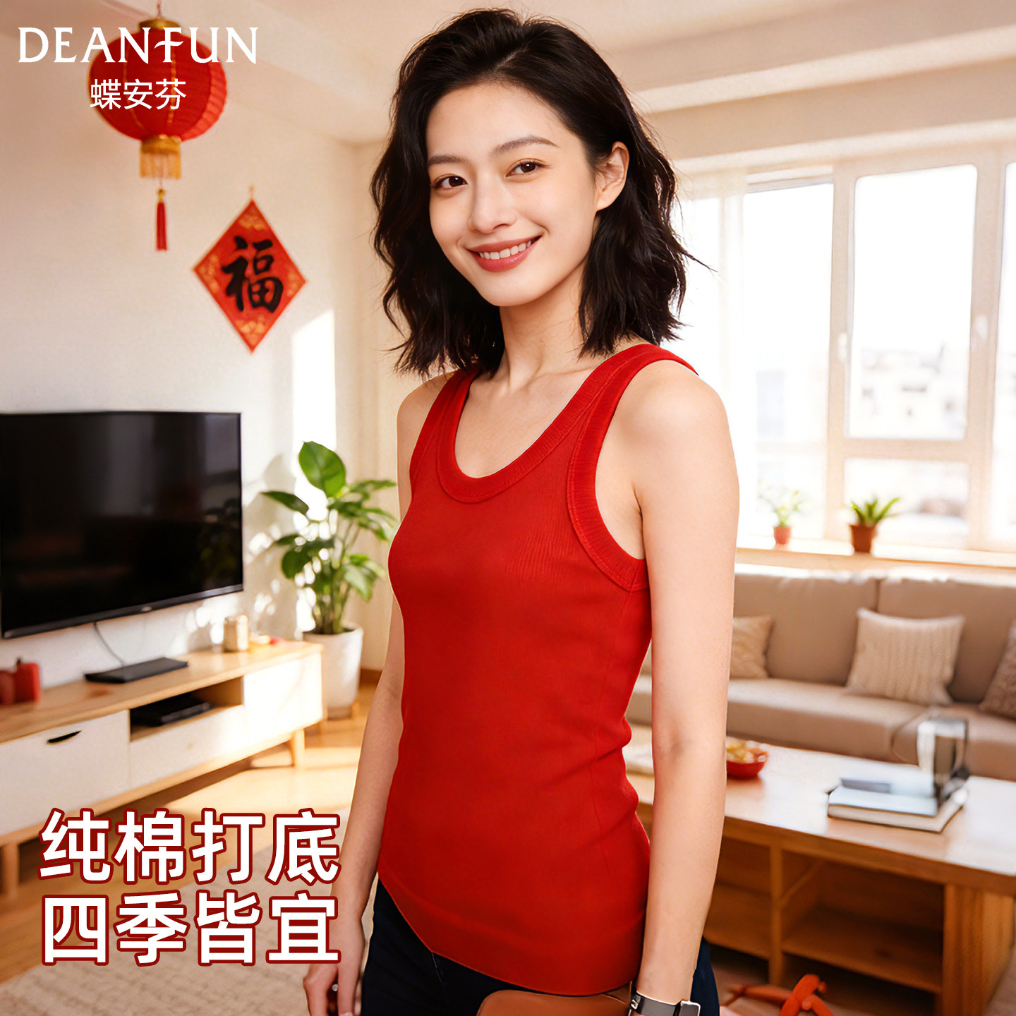 背心女士吊带内搭无袖上衣打底衫纯棉本命年大红色背心内衣属马年