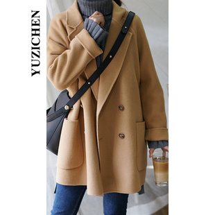 双面羊绒短款大衣女2025年秋冬小个子西服西装领100纯羊毛外套