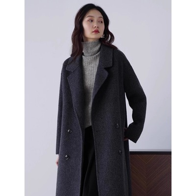 碳黑小个子双面羊绒大衣女中长款2025冬新款高级感羊毛毛呢外套